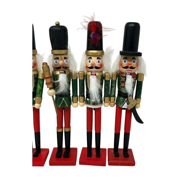 Set Of 6 Wooden Nutcracker Figurines 9" Tall Christmas Decor Festive Soldiers - Picture 7 of 15